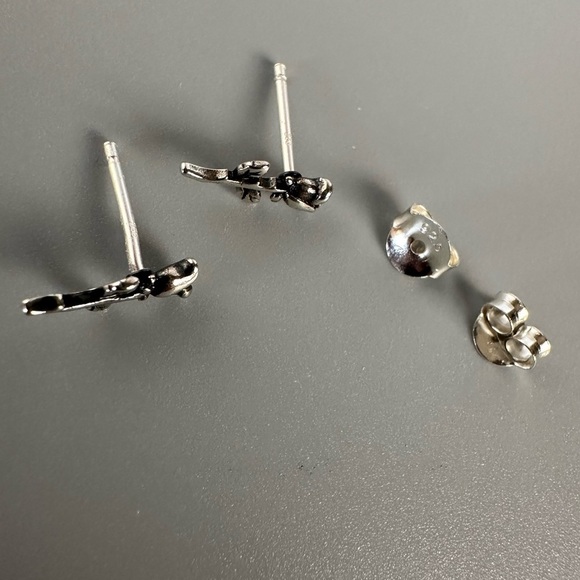 Sterling Silver Tiny Rose Stud Earrings - Picture 7 of 11